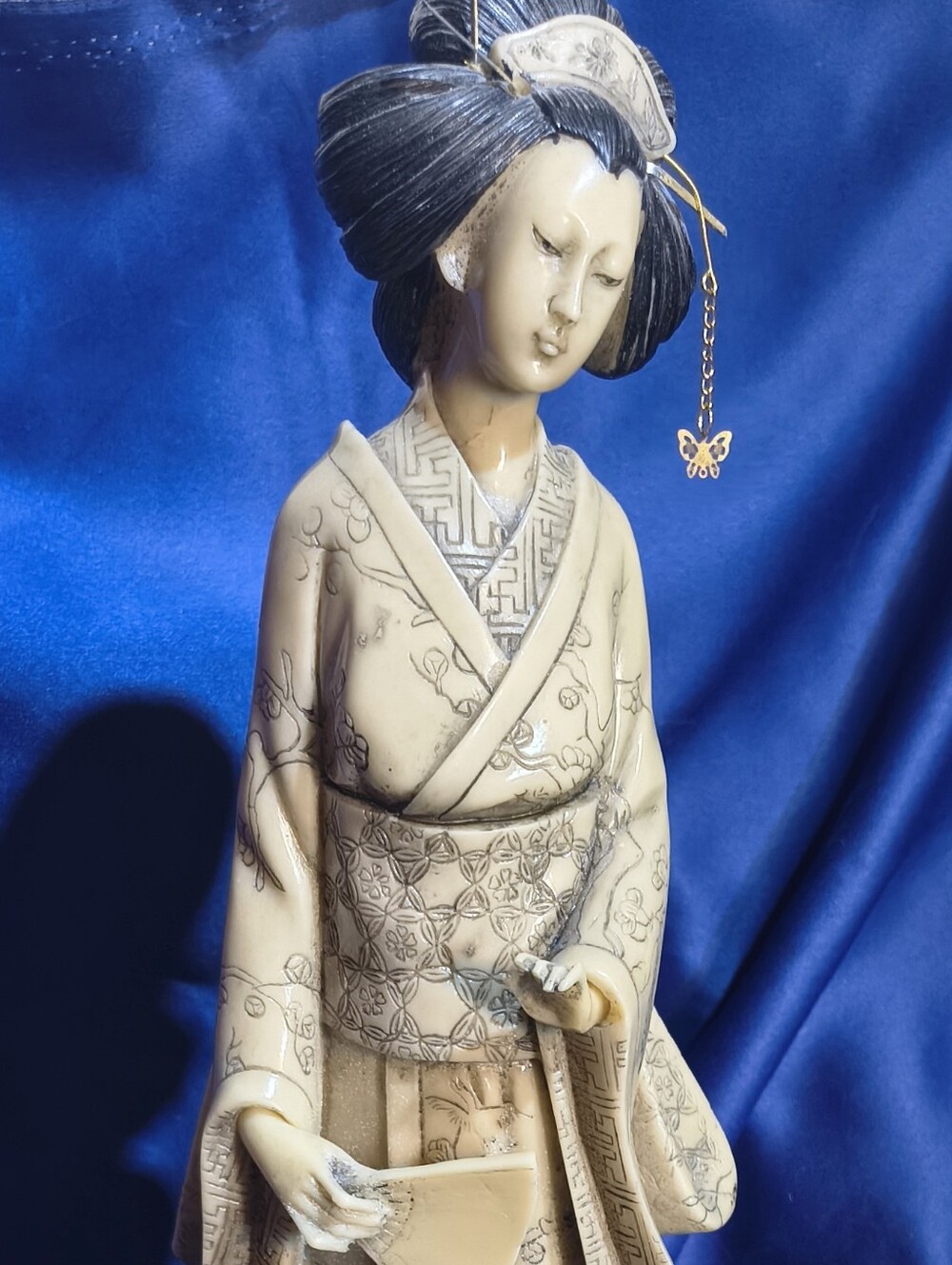 Vintage Japanese Woman Geisha Statue 14" Resin Excellent Condition